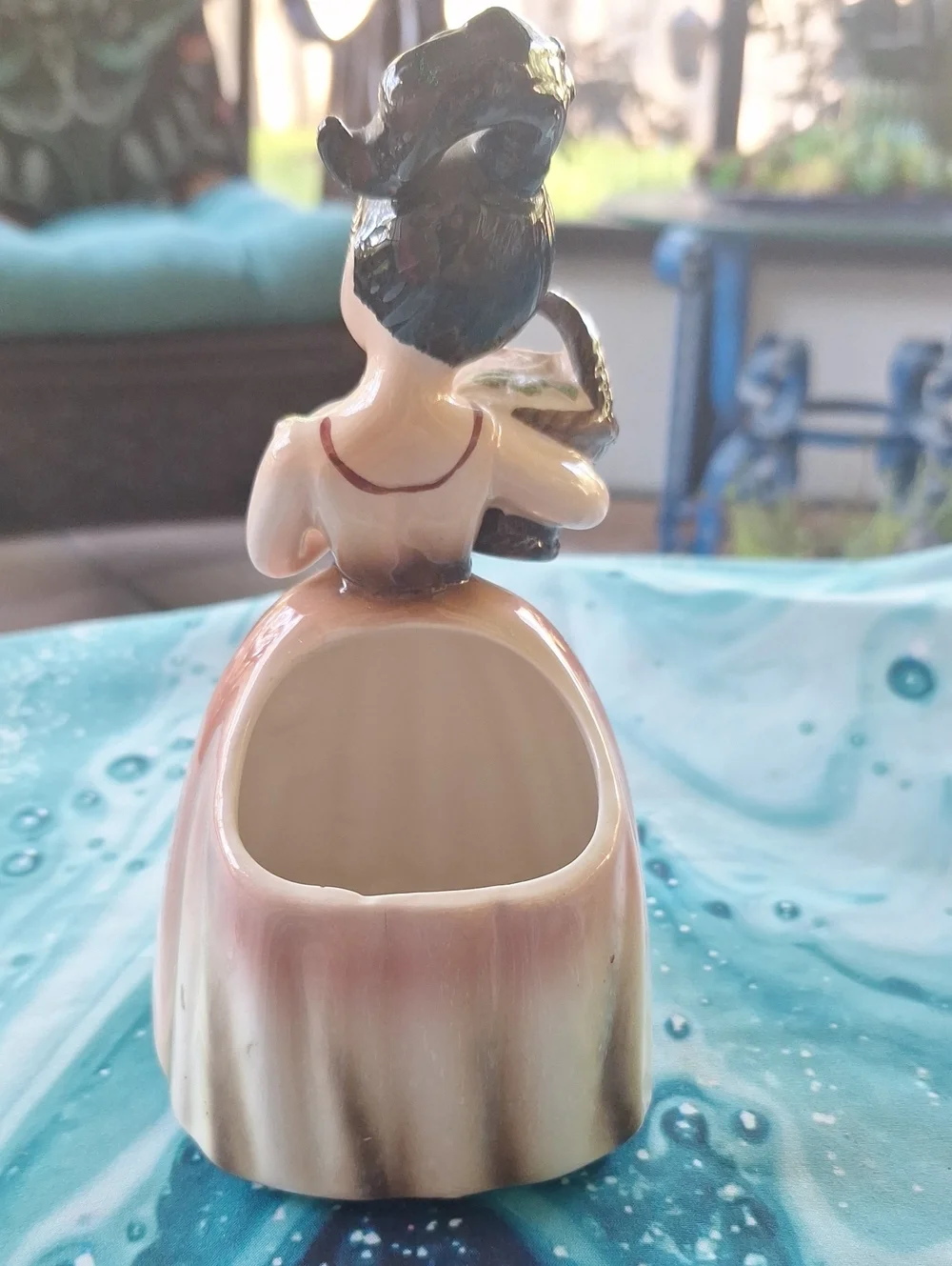 Enesco Vintage Porcelain Figurine Girl with Basket of Roses Vase - Brown & Cream